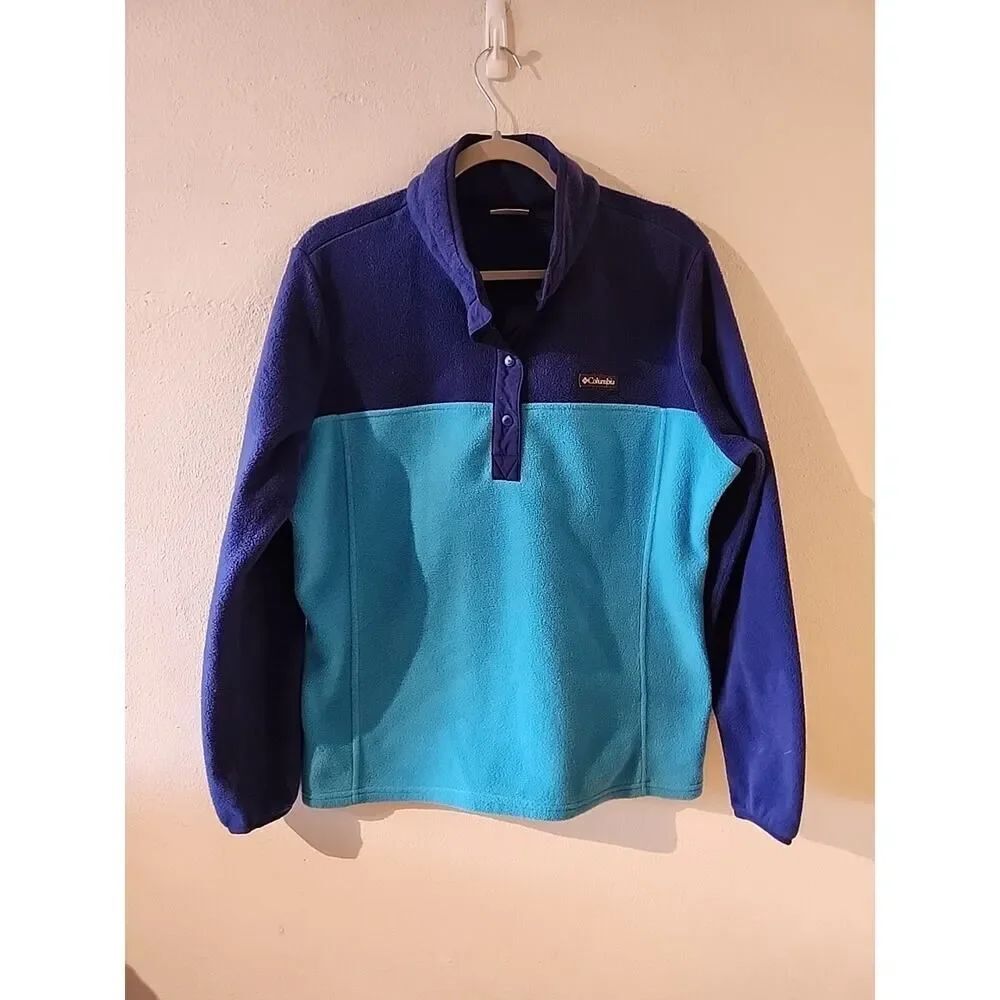 Vintage Columbia Fleece Jacket Women's XL 90s Teal Pullover 3/4 Snap Button